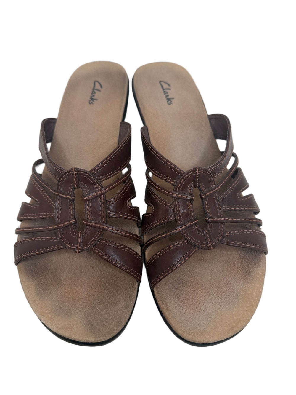 Clarks Brown Strappy Leather Slide Sandals  9